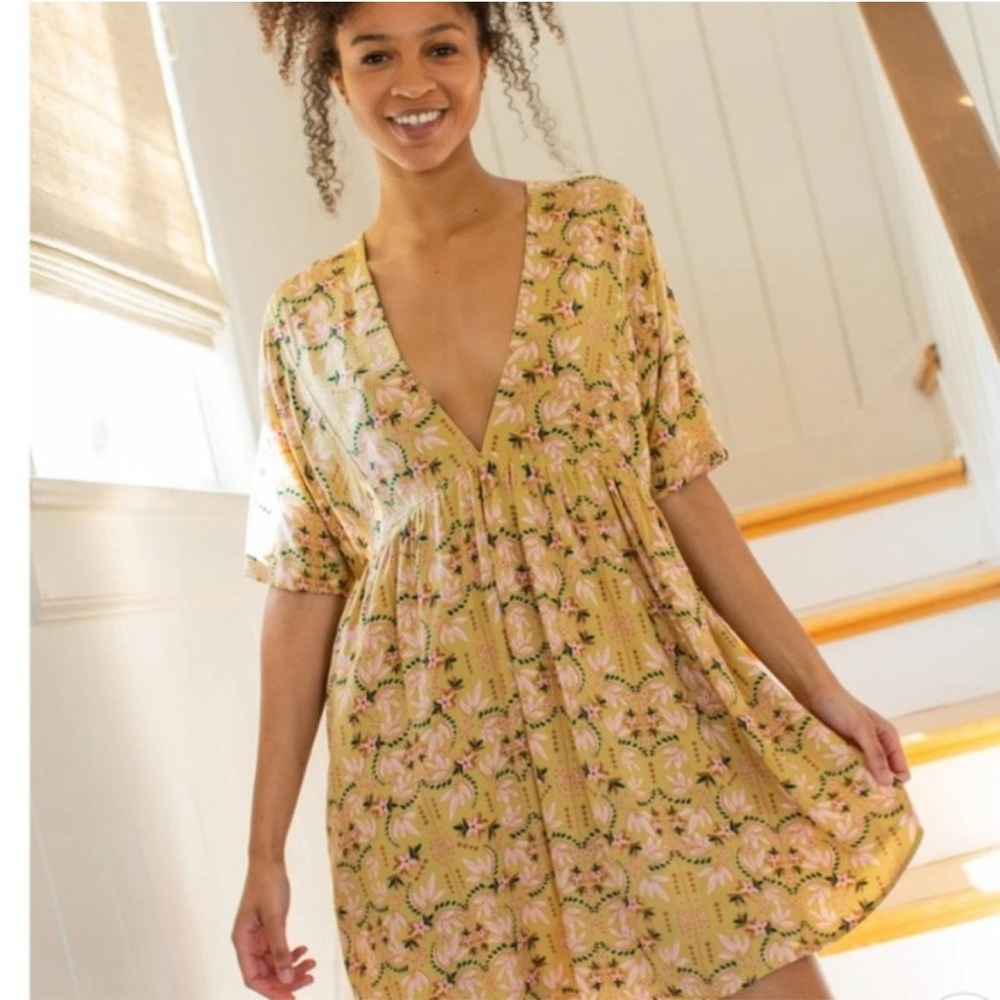 Floral V-Neck Women’s Mini Dress in Yellow